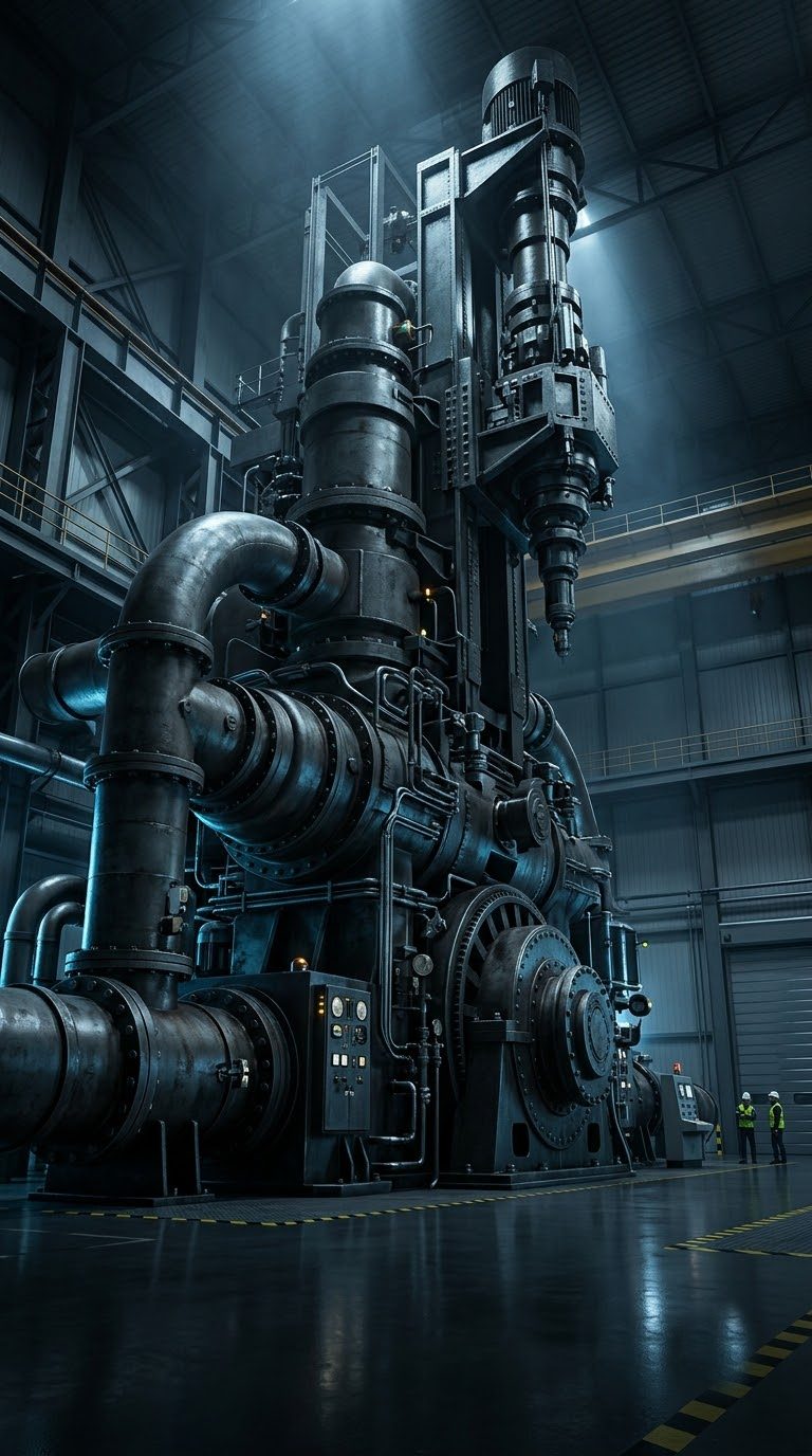 Industrial pump assembly in a machine hall